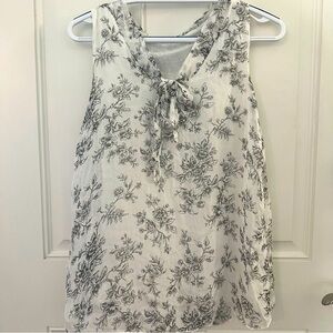 Via Signoria Silk Blouse S | NWT Ivory Gray Floral Tie Front